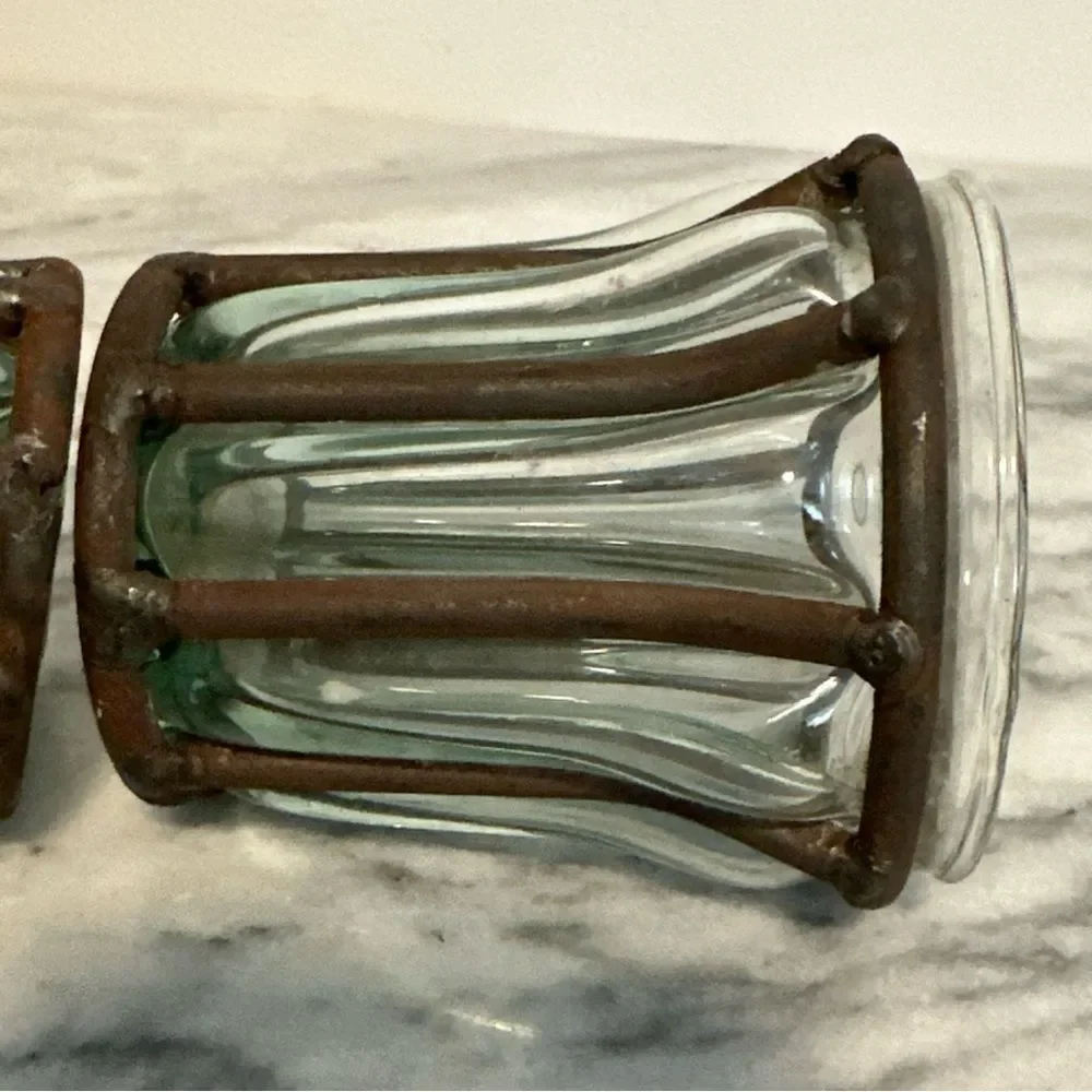 Rustic caged bubble Glass votive Candle Holders vintage brutalist